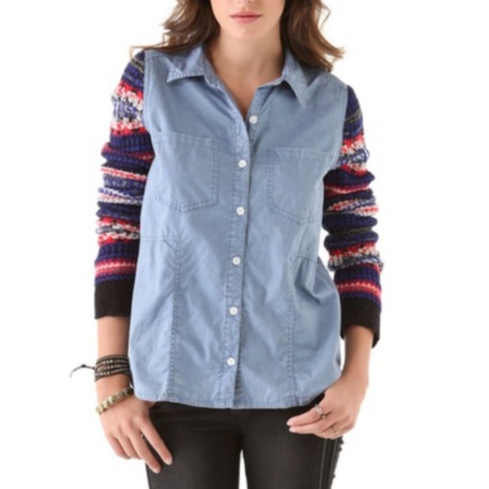 We the free M Chambray Button-down with Sweater Sleves